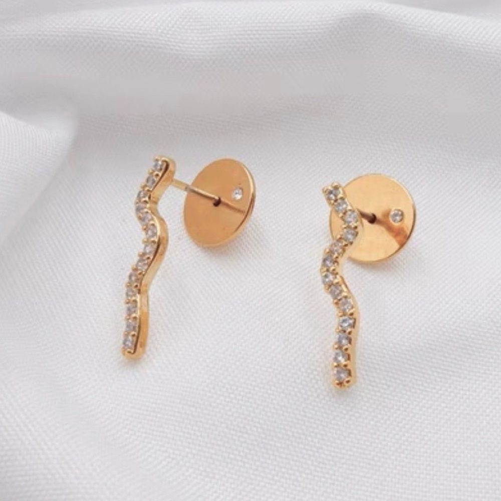 Henri Bendel Gold & Crystal Squiggle Earrings - Picture 7 of 7